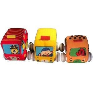 Melissa & Doug LOT of 5! Pull-Back Toy Cars Plush School Bus, Taxi, Firetruck ++